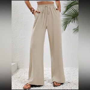 Shein Tan Wide-Leg Pants with Drawstring